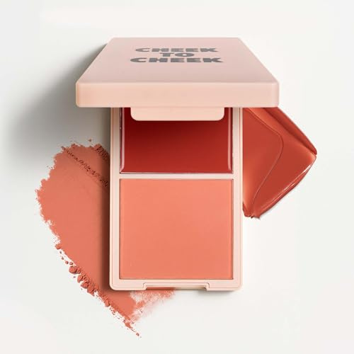 MOYOU LONDON Duo Blush Palette 2 in 1 in crema e fard in polvere per un bagliore rugiadoso e un colore a lunga durata, trucco vegano e cruelty-free per tutti i tipi di pelle, Peach Please