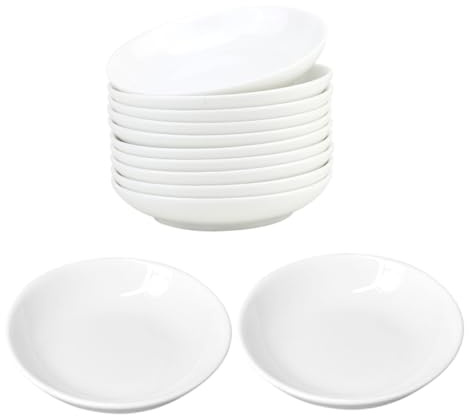Tofficu 12pcs Ceramic Ink Dish White Porcelain Paint Palette Tray for Calligraphy Painting Study Ink Plate