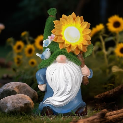 Ayadon Solar Gnome Statue Outdoor Decor,Gnome Figurines with Glowing Sunflower LED Light Decoratons,for Garden Patio Yard Lawn Balcony,Housewarmng Christmas Fairytale Gifts for Women Mom Grandma