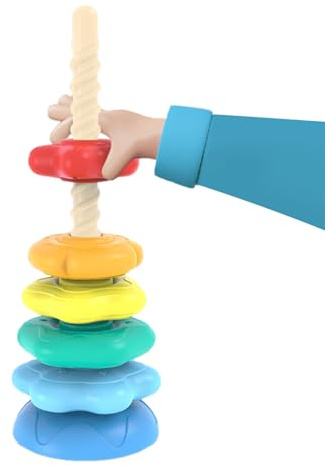 Sghtil Stapelspiel – Drehturm mit Ringen, Würfel, Regenbogenturm, sensorisches Spiel zum Sortieren und Entwickeln der Feinmotorik, Geburtstagsgeschenk