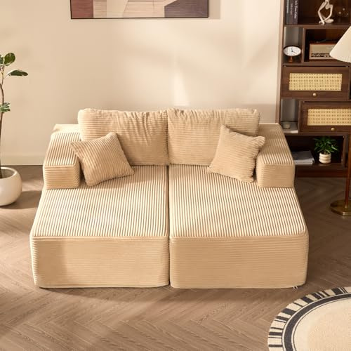 Litbird 194 cm Modul-Sofa, großes Boneless Ecksofa mit tiefer Sitzfläche, Chaise Lounge & Schlafsofa für Wohnzimmer/Schlafzimmer – Ohne Montage – Hellbraun