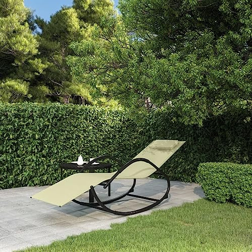 Ziaphsol Schaukelliege Creme, Pulverbeschichteter Stahl, Textilene, 158x60x77cm, Ergonomisch Geformt, Atmungsaktiv, Rostfrei, für Garten, Terrasse, Pool, Entspannung