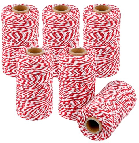 JAPCHET 6 rollos de cordel de algodón de 100 m, 2 mm, rojo y blanco para envolver en la cocina
