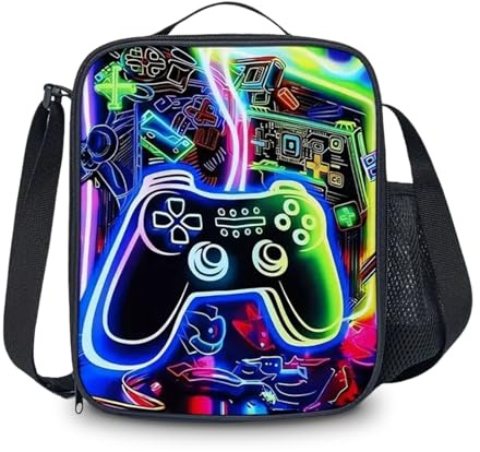 Clyrax Game Kids Lunch Box, Insulated Dual Layer Boys Lunch Bag, Polyester Packed Box with Adjustable Strap, Portable Picnic Bag for School and Outdoors, Perfect for Teens and Children