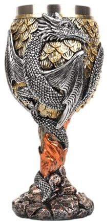 Calice de dragon médiéval – Tasse à vin en résine et acier inoxydable, de 18 cm de haut, récipient à boire fantaisie, gobelet créatif polyvalent, violet, or, noir, rouge, vert, argent, calice