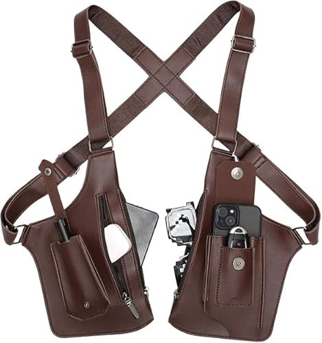 Anti-Theft Underarm Shoulder Bag for Men, Double Shoulder Bag Made of PU Leather, Adjustable Armpit Holster Design with Multiple Pockets, Chest Bag for Travel, Business & Outdoor, brown, Retro