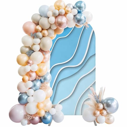 Blue Aqua Ombre Wedding Arch Cover,Stretchy Spandex Arch Backdrop Stand Covers 6 FT,Modern Geometric Abstract Aesthetic Cream Round Top Arched Backdrop Cover for Birthday Party Ceremony Baby Shower