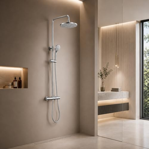 KOMIRO Colonne de Douche Thermostatique, Colonne de Douche avec Mitigeur Thermostatique, Hauteur Réglable Ensemble de Douche pour Salle de Bain, Chromé (argent1)