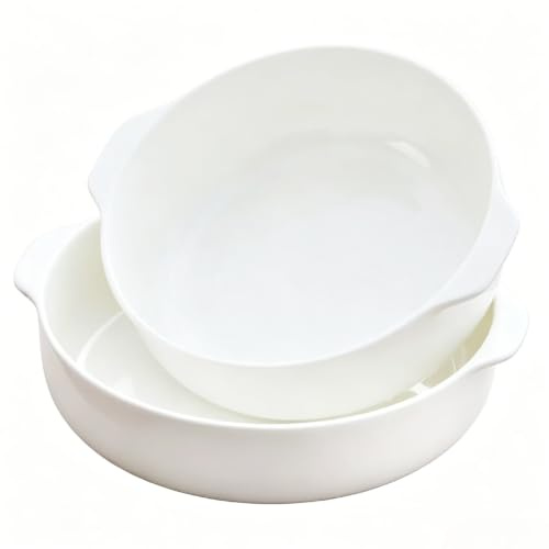 2 Pack Large Soup Bowls with Handles, 1500ml/50oz Ceramic Deep Pasta Bowls, Microwave Oven Dishwasher Safe, Heavy Duty Serving Bowls for Ramen Noodle Cereal Chili Stew(White)