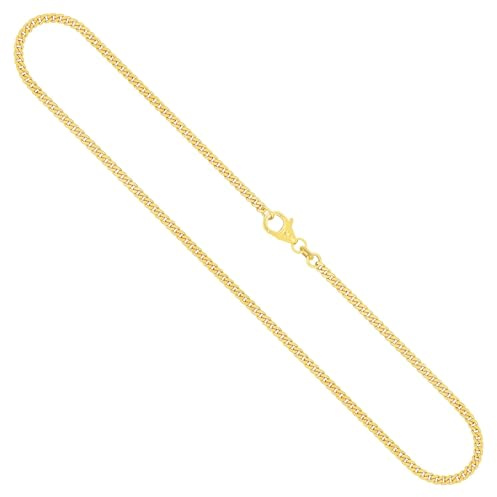 EDELIND Goldkette Damen Herren 333 375 585 750 Gold 2,4 mm Panzerkette Flach 8 9 14 18 Karat Gelbgold Länge Wählbar Goldkette Halskette mit Schmuck Geschenkbox