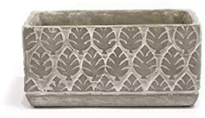 NOOR Living Pflanzschale Beton Optik grau Blätter 3D Haptik rechteckig 20x9,5x9,5cm