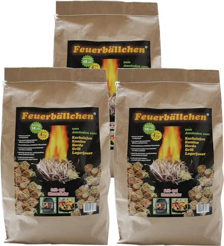 Feuerbällchen RaiffeisenWaren - Palline di Fuoco, accendifuoco, accendifuoco (Lana Ecologica Realizzata con Prodotti Naturali, per Accendere Carbone, falò o caminetti), 3 Sacchetti da 4 kg