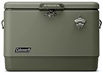 Coleman Reunion Premium Portable Cooler 54qt Steel Belted Leak-Resistant Heavy-Duty Latch Handles & Drain Built-in Bottle Opener Perfect for Camping Tailgating Beach & Picnic