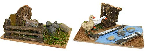 Aurora Store Set 4 pz PRESEPE Fattoria degli Animali 14 x 10 x h. 10 cm 4 STATUINE Animali STALLA presepe per PASTORI di Natale AIA Cortile Maiale, Capra, Gallina, Gallo.