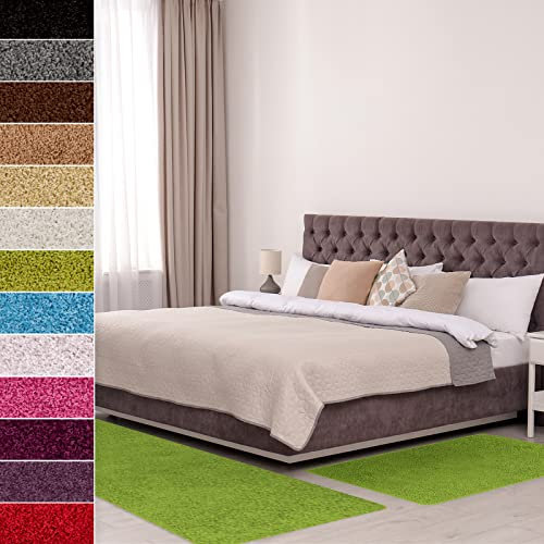 Floordirekt Shaggy-Bettumrandung Barcelona - 3-teilig - Shaggy-Kräusel-Optik - Hochflor Bettvorleger in vielen Farben (B: 67 cm | L: 1 x 250 cm + 2 x 140 cm, Grün)