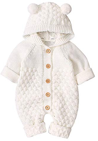 Odizli Neugeborene Baby Mädchen Jungen Kleidung Langarm Gestrickt Kapuze Strampler Body Overall Jacke Frühchenkleidung Erstausstattung Babysachen Set Herbst Winter Babykleidung Weiß 0-6 Months