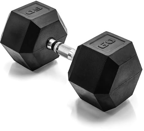 CAP Barbell 60 LB Rubber Coated Hex Dumbbell Hand Weight - Single | Chrome Handle