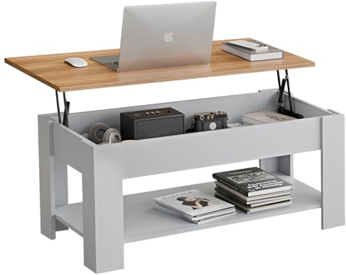 Blisswood Coffee Table With Storage, Lift Up Coffee Tables for Living Room, Wooden Coffee Table With 1 Shelf Large Hidden Storage Modern Rectangular Sofa End Lift-Top Tea Table Furniture