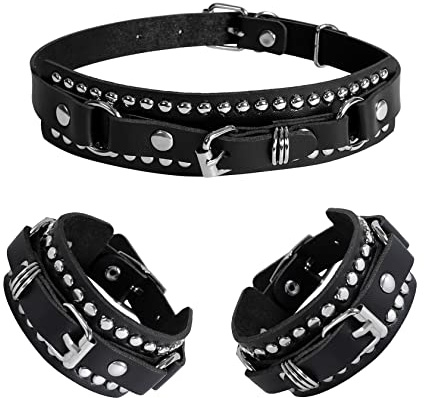 Manfnee Leder Choker Armbnd Punk Halsband Halskette Spike Nieten Manschette Gothic Armband für Damen Herren