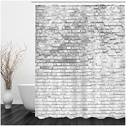 Whoiy Shower Curtains Gray, Duschrollo Um Die Ecke 150X180cm Polyester Badegardinen Ziegel für Badezimmer Badewanne