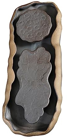 GRIRIW Vassoio in Ceramica a Forma di Loto per Cerimonia del tè Kung Fu, Facile da Pulire Funzione di Drenaggio dell’Acqua, per Tavolo da tè Minimalista