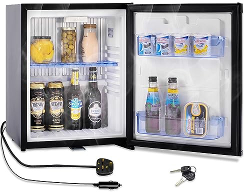 SMETA 12V 2 Way 40L Campervan Fridge 12V&240V with Lock, Caravan Fridge for Camping Van Truck RV Motorhome Quiet | Reversible Door | Black [Energy Class G] | Caravan Fridge for Camping Van Truck RV Motorhome Quiet | Reversible Door | Black