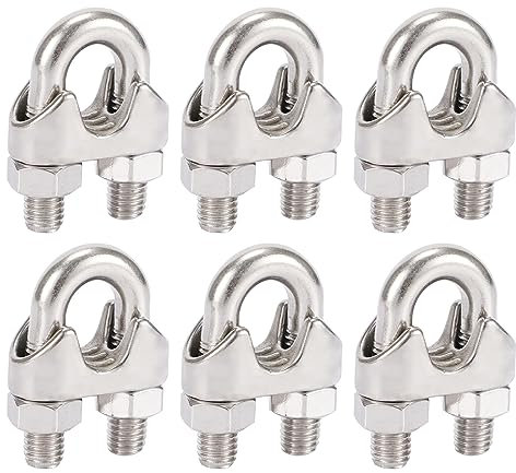 6 Pezzi M4 Morsetti per Cavo, Morsetti Serracavo, Morsetto per Fune, Metallica Fermacavo in Acciaio Inossidabile 304 a Forma di U, Funi Metalliche, Per Cavo Tenda da Sole Stendibiancheria