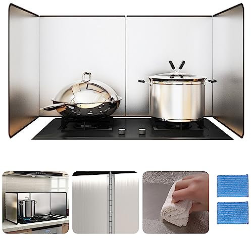 Aisny Küchen-Spritzplatte, 3 Seitiger Edelstahl Spritzschutz, 80x40x30cm Herd Küche Anti Splatter Shield, Faltbar Küchen Spritzplatte Ölrauchleitblech Küchenherd Spritzschutz
