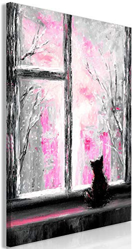 murando - Akustikbild Katze Bilder Akustikschaum Hochleistungsschallabsorber Schallschutz Leinwand 1 tlg Wandbild Raumakustik Schalldämmung Fenster Tier wie gemalt grau pink rosa