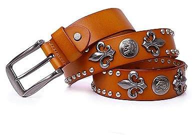 WILsem Schädel Revit Design Echtes Leder Männer Gürtel Mode Metall Rock Kuh Leder Punk Männer Gürtel Geschenk, Kamelschädel, 115 cm