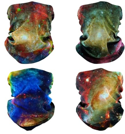 SMEHCF 4 Multipurpose Bandanas for Women Men Headband Balaclava Hair Head Scarf Face Half Airsoft Paintball Mask Neck Gaiters Breathable Reusable Washable Universe Nebula Galaxy Blure Orange