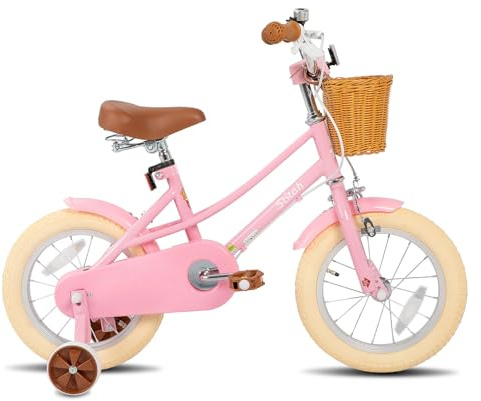 STITCH14 inch Kids Bike for 3-5 Years Girls, 14 Inch Girls Bike with Stabilisers & Basket, Kids' Bicycle Pink