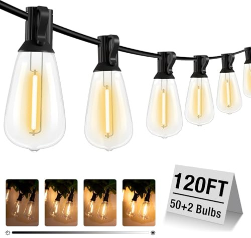 litogo 120FT LED Outdoor String Lights with Dimmer, Waterproof Patio Lights with ST38 Vintage Edison Bulbs, Warm White Outside Hanging Light with Timer for Yard Gazebo Party