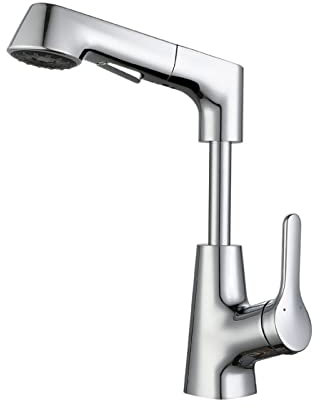 Badarmaturen mit ausziehbarer Brause, 360° drehbar, Waschbecken-Mischbatterie für heißes und kaltes Wasser, anhebbarer Einhand-Dual-Mode-Waschtischarmatur mit ausziehbarer Brause, weiß