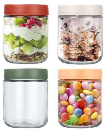 Cotepi 4 Pack 500ML Overnight Oats Gläser,Joghurtgläser mit Deckel,Einmachgläser für Overnight Oats, Einlegen, Einmachen,Wiederverwendbare Glasbehälter mit Deckel Als Mason Jar Meal Prep Boxen