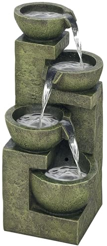 Outsunny Outdoor Garden Water Feature with 4-Tier Stacked Stone Look Bowls, Patio Cascading Waterfall Fountain, Adjustable Flow, Rustic decor