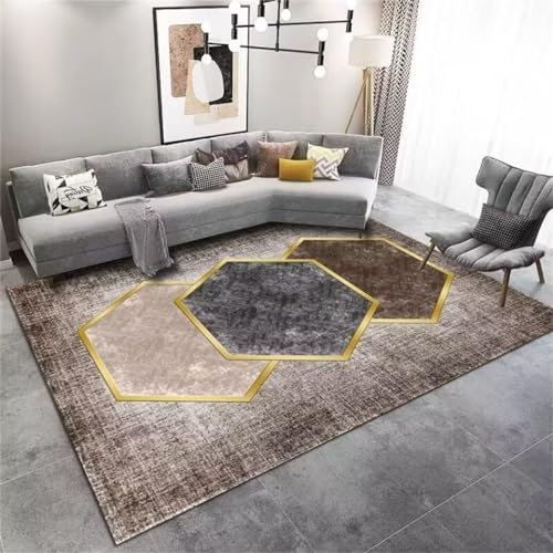 DJHWWD Kinderteppich Mädchen Teppich nach maß Waschbarer küchenteppich mit Retro-geometrischem Muster 70x140CM braun teppichmatte Wohnzimmer