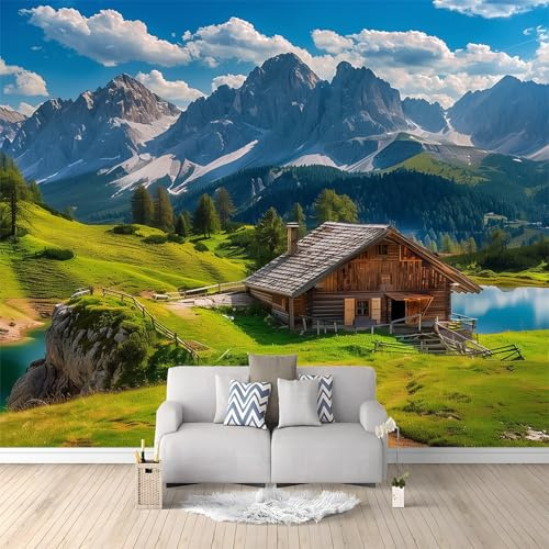 Générique Papier Peint Panoramique Paysage Montagne Prairie 250x175 cm Poster Geant Mural 3D, Tapisserie Photo Peinture Murale, Papier Peint Intissé Fresque pour Salon Chambre Toile Fond TV