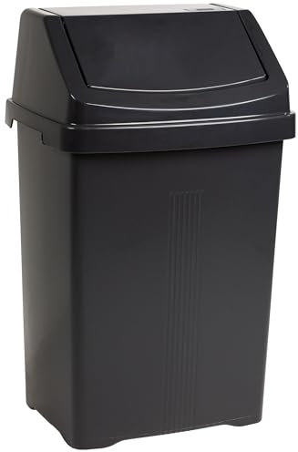 Poubelle rectangulaire avec couvercle basculant - En plastique - Anthracite - 25 l - Pour cuisine, bureau, salle de bain - Poubelle de nettoyage - Corbeille à papier - Poubelle