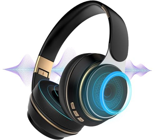 Bluetooth On-Ear Kopfhörer, HiFi Stereo, Eingebautes Mikrofon, mit Adaptiver Geräuschunterdrückung für Kristallklare Anrufe, Faltbares Wireless Headphones für Handys/iPad/Laptops/PC (Schwarz)