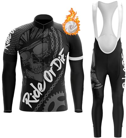 Conjunto Ropa Ciclismo Hombre Maillot Ciclista Invierno,Traje Bici MTB Polar Térmico Chaquetas Manga Larga y Culotte Tirantes con 19D Gel Acolchado,Completa de Bicicleta Jerseys Ciclo BTT(D4,3XL)