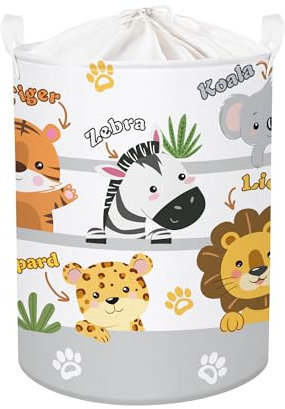 Clastyle 45L Groß Niedliche Tier Zebra Kinder Wäschekorb mit Deckel für Jungen Mädchen Kleidung Tiger Löwe Spielzeug Aufbewahrungskorb für Kinderzimmer Bad