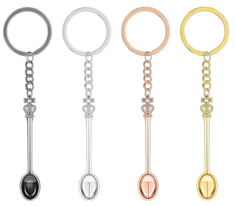 Lot de 4 mini cuillères porte-clés en forme de couronne avec petites cuillères à café pour remplir des fioles
