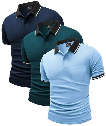 JACKETOWN 3er Pack Poloshirt Herren Kurzarm Atmungsaktiv Poloshirt Leichtes Golf Polohemd Set Arbeit Polo T Shirt mit Brusttasche