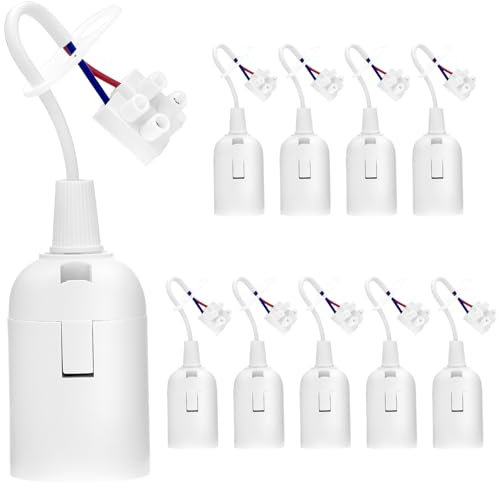 QWORK® 10 Pezzi portalampade E27, portalampada con cavo, lampadina portalampada 4 A 250V, per lavori edili, cucina, soggiorno, bianco