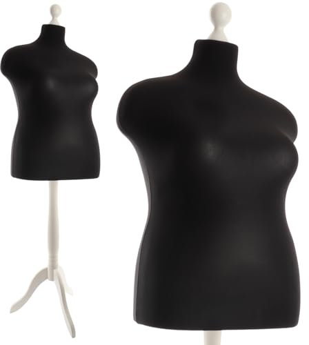 DummyDoll Schneiderpuppe weiblich Größe 48/50, Überzug schwarz, Holzdreibein Weiß