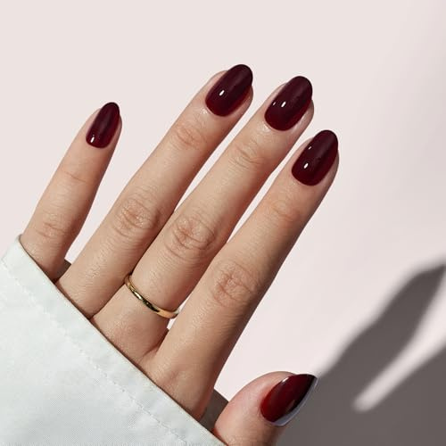 BTArtbox Press On Nails, Coffee Bean, Short Oval, Dark Red, 32Ct | Hält über 2 Wochen, Nägel Zum Aufkleben in Salonqualität, In 10 Mins Erledigt, Schnelle Entfernung, 16 Größen, Nagel Tips Set