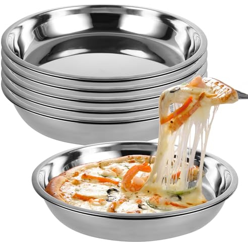 AKOLAFE 6 Pack Deep Dish Pizza Pan 12 Inch Stainless Steel Pizza Pan for Oven Large Pizza Plates Set Round Pizza Baking Sheet Metal Pizza Platter Personal Pizza Trays for Serving Cooking Grilling