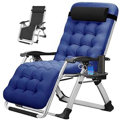 MOPHOTO Zero Gravity Chaise Longue de Jardin Pliable avec Rembourrage et Poche Latérale - pour la Sieste, Relaxation, Balcon, Terrasse - Charge 200 kg (Bleue)