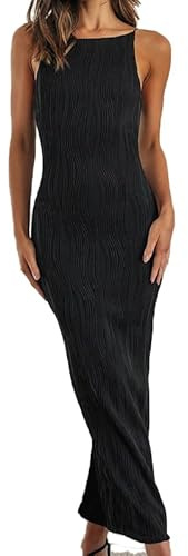 FM2018XSL Abito Lungo Casual Camisole Femminile Sexy Senza Maniche Posteriore Aderente Vestito Sera Formale Cocktail Party